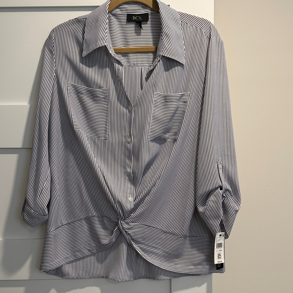 NWT BCX Navy and White Striped Blouse